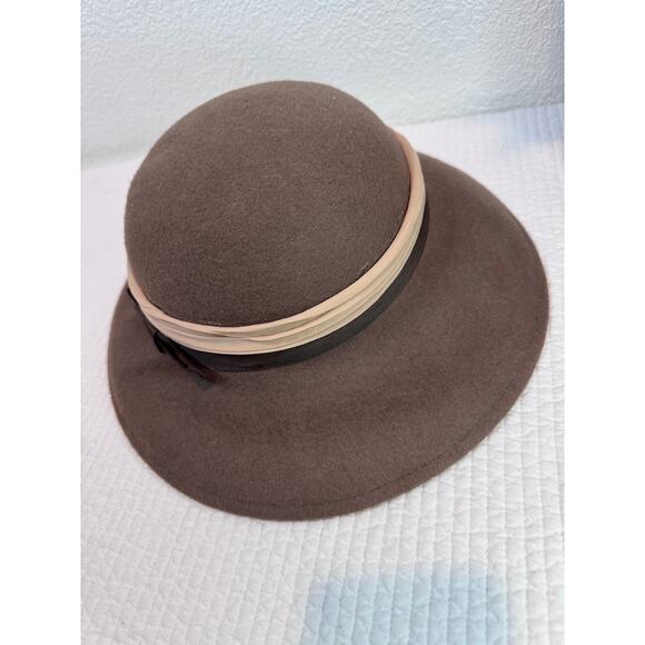 Lancaster Accessories - Lancaster Wool Felt Hat Vintage Brown Wide Brim Cloche USA Made Classic Style